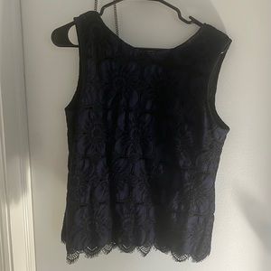 Banana Republic Navy & Black Lace Embroidered Flower Blouse - Size S